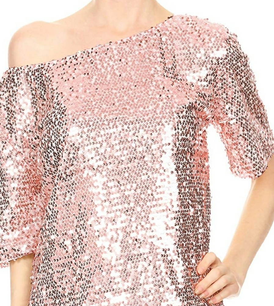 Women Short Sleeves Sequin Shirt
